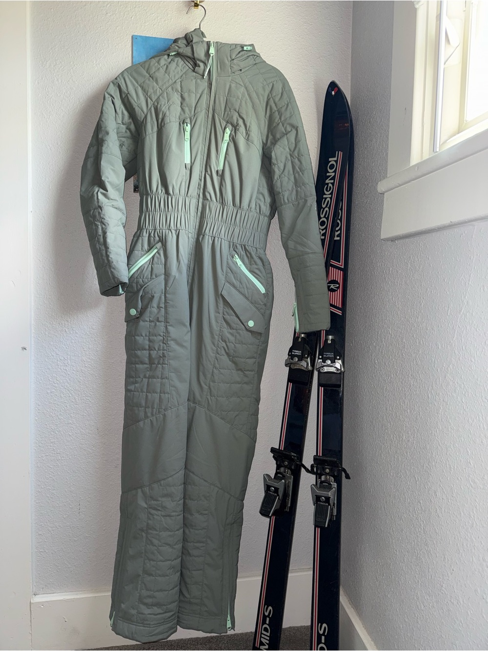 Free People All-Prepped Ski Suit in Greyed-olive color - SMALL - LIKE NEW